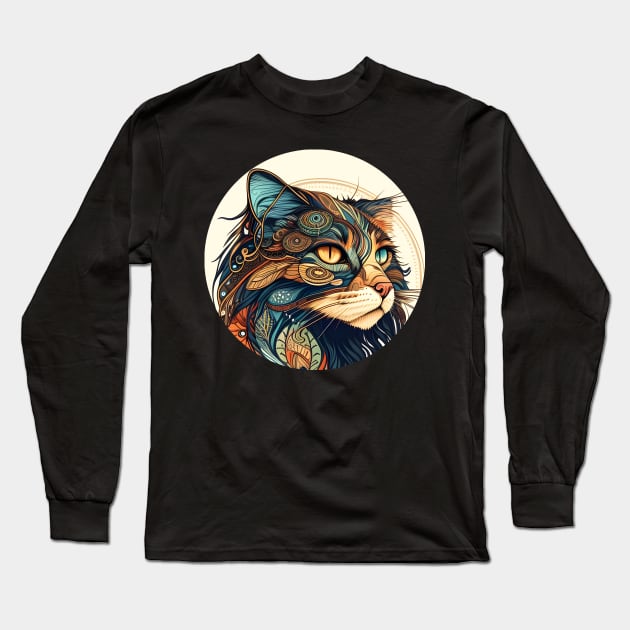 Vintage Cat Hippy Lover - Boho Cat Long Sleeve T-Shirt by Freeman Thompson Weiner